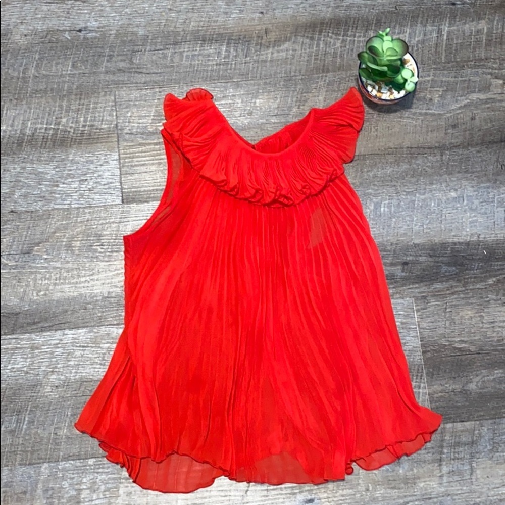 Oscar de la Renta Red Chiffon Blouse